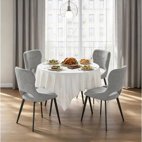 Juego de 4 sillas de comedor acolchadas con reposabrazos, respaldo integrado, chenilla y metal gris (1/5)