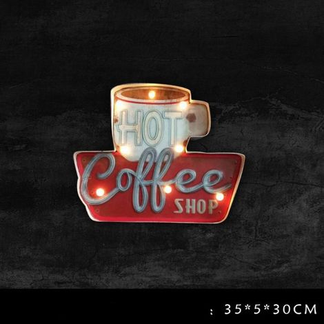 Décoration murale lumineuse pour café, enseigne vintage en métal gaufré fait main, style industriel, pour la maison. (1/4)