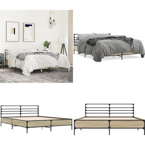 Cadre de lit sans matelas chêne sonoma 160x200 cm - Cadre De Lit - Lit Double - Lit En Bois - Lit Design - Literie - Home & Living (1/5)