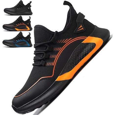Calzado de seguridad AIDUCHO para hombre y mujer con puntera de acero, zapatillas de seguridad ligeras y cómodas, calzado de trabajo resistente a golpes y pinchazos, color naranja - Talla 38 (1/5)