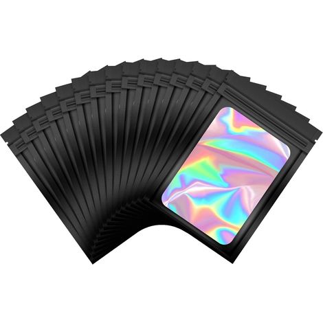 100 sachets d'emballage holographiques refermables avec film parfumé