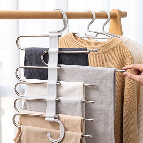 Porte-pantalons pliable blanc, multifonctionnel, à plusieurs niveaux. (1/5)