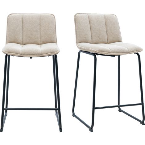 Tabourets de bar en tissu chenille beige et métal noir H65.6 cm (lot de 2) VISTO (1/5)