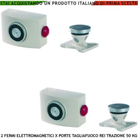 FERMI MAGNETICI BIANCHI PER PORTE TAGLIAFUOCO REI 2 PEZZI FORZA DI TRAZIONE 50 KG ANTINCENDIO ALIMENTAZIONE 22/28 VCC (1/4)