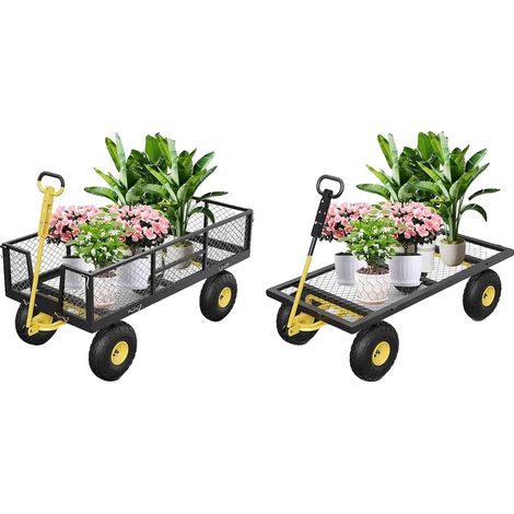 Chariot de jardin, Capacité de charge 410 kg, Dimensions 109 x 51 x 54 cm, Grandes roues 25 cm, Cadre en métal, Parois latérales amovibles (1/5)