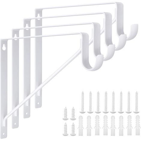 Lot de 4 supports de tringle de placard robustes de 27,9 x 25,4 x 2,5 cm, crochets de support pour tringle de placard, étagère murale et supports de tringle avec vis (280 x 240 x 3 mm – P x H (1/5)