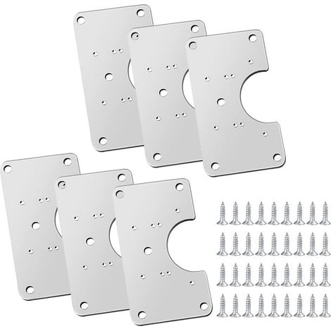 Lot de 6 plaques de réparation pour charnières en acier inoxydable avec 36 vis et 12 trous de montage pour la réparation de porte,armoire,meubles de salon,tiroirs,caisses et fenêtres (1/5)