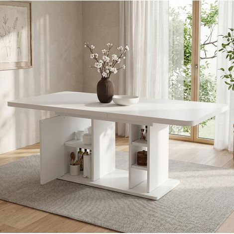 Tisch aus MDF 140/180 x 80 cm weiß, ausziehbar, 6-8 Personen (1/5)