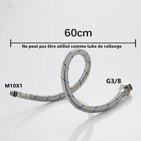 Flexible Tap Connector G3/8 x M10 60 cm Stainless Steel Flexible Tap Connector Hose Kitchen Shower Head Sink Red Blue (1/4)