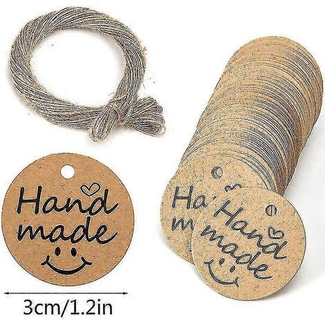 100 runde Geschenkanhänger aus Kraftpapier, handgefertigt mit Liebe und mit Schnur. – Muster 4 (1/5)