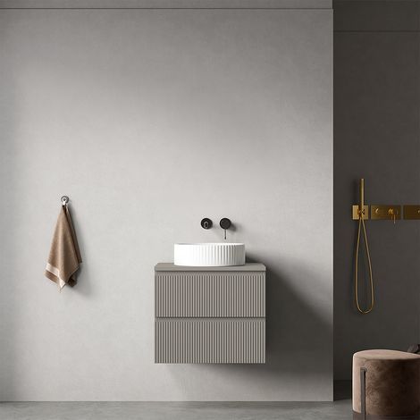 Mobile bagno sospeso cannettato 60 cm Grigio Cenere per Lavabo d'appoggio Senza Specchio - Fiji Paint Top Canneté