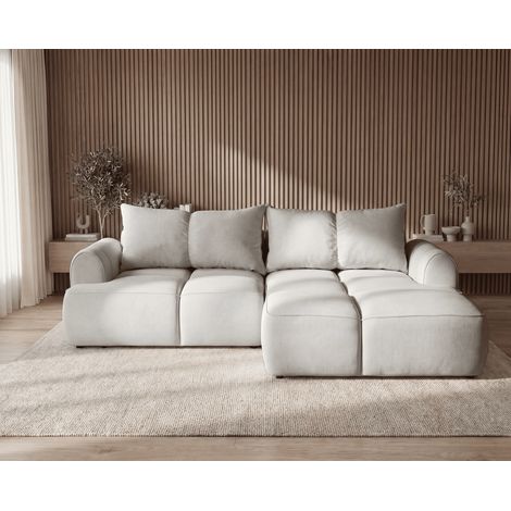 Emporius Canapé d'angle 280 cm moderne Avani en tissu velours, canapé convertible - droite, Gris clair (1/5)