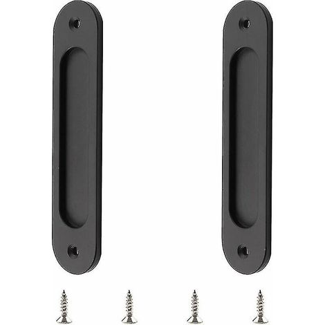 Poignées de porte coulissantes ovales encastrées (lot de 2), noir mat, acier inoxydable, poignées pour portes de grange coulissantes (1/4)