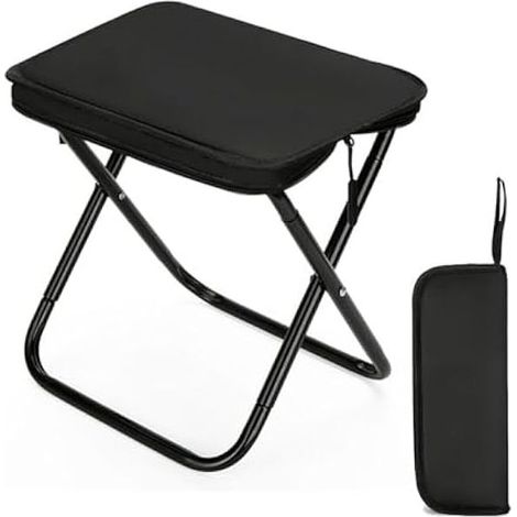 Klappbarer Campinghocker – Maße (aufgeklappt): 28 x 28 x 24 cm – Metallrahmen – 600D Oxford-Gewebe – Maximale Belastung: 100 kg – Schwarz – 1 Stück (1/5)