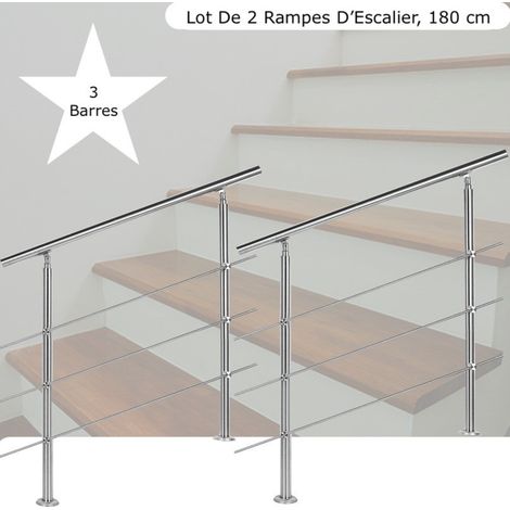 Lot, 2 Rampes D'Escalier Sur Pied, 180cm, Acier Inoxydable, 3 Barres (1/5)