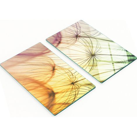Juego de dos tablas de cocina de cristal con diseño de diente de león de colores, 2x30x52 cm. (1/5)