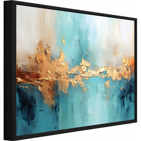 Gerahmtes Leinwandbild mit schwarzem Rahmen, Türkise Abstraktion für Wohnzimmer und Schlafzimmer, hochauflösender Druck, 60 x 40 cm