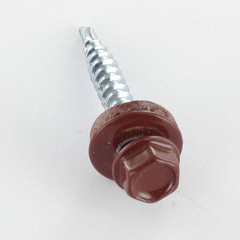 Vis autoperceuse Tête hexagonale TH 4.8X35 Rondelle d'étanchéite EPDM Acier zingué RAL8012 brun rouge-1 pièce