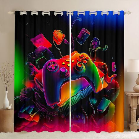 Rideau Occultant 140x260 cm Gamer Rideau Consoles de Jeu Rideaux Voilage Jeu Moderne Voilage Fenetre Abstrait Vintage pour Chambre Salon - 140L X 260H cm (2 Panneaux) (1/5)