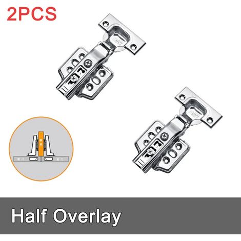 (Demi-recouvrement - 2 pièces) Charnières de porte hydrauliques à fermeture douce en acier inoxydable pour armoires, avec amortisseur et vis invisibles (1/5)
