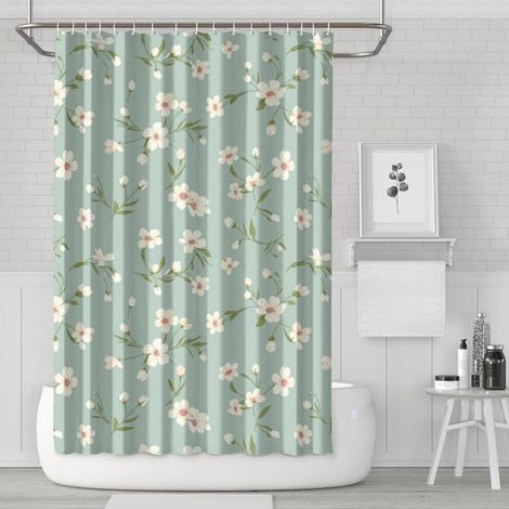 Duschvorhang mit Blumenmuster „Pioneer Flower“, 183 x 183 cm, Badezimmer-Dekor-Duschvorhang-Set mit 12 Haken, wasserdicht und waschbar