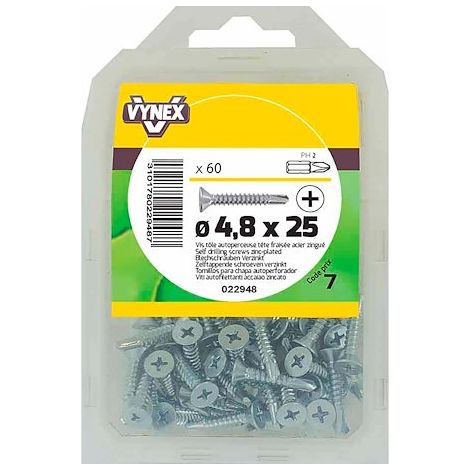 Vis tôle autoperceuse tête fraisée cruci acier zingué Ø 4,8 x L 25 mm - Paquet de 60 - Maxiburo (1/2)