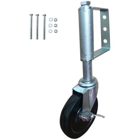 Roulette de portail à ressort 10,2 cm avec frein, roulettes de portail robustes avec patin de montage universel, capacité de charge de 113 kg, 10,2 cm (12,7 cm (1 pièce))