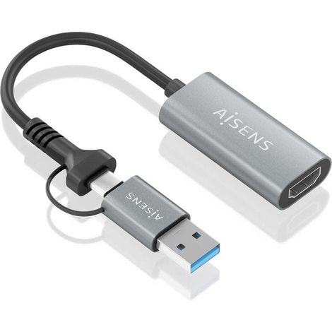 AISENS Konverter Aluminium USB A USB C A HDMI 1080P 60Hz USB A M USB C M HDMI H Grau 15cm
