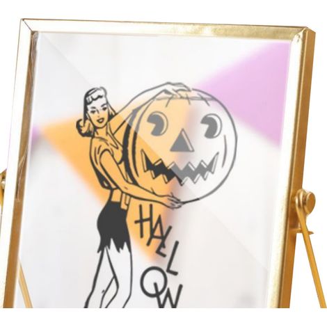 Cadre photo décoratif acrylique étanche thème Halloween, peinture dorée avec cadre métal, ornement mural 14,5x19,5 cm, CBS721X05 (1/4)