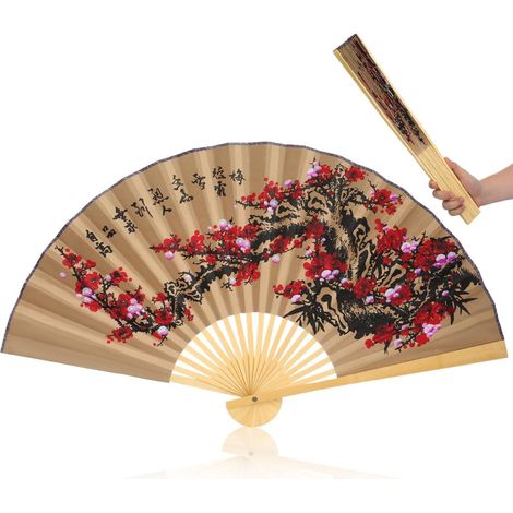 Grand Éventail Chinois Mural 90 x 50 cm Fleur de Prunier (1/5)