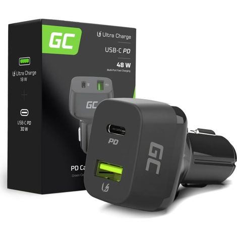 Green Cell 48W USB-C Car Charger - 30W PD & QC 3.0 Fast Charging