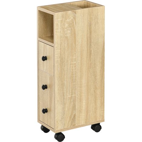 Kleankin Armadietto da Bagno a colonna design compatto 4 ruote color rovere (1/5)