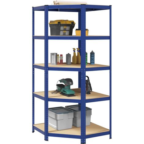 Eckregal mit 5 Böden Blau Stahl & Holzwerkstoff