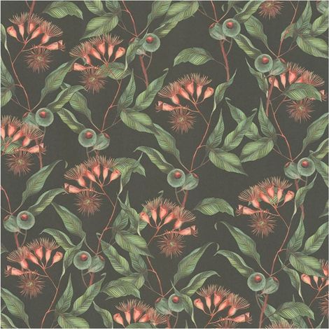Flowers wallcovering wall Profhome 394301 hot embossed non-woven wallpaper slightly textured with floral ornaments matt black green red 5.33 m2 (1/5)