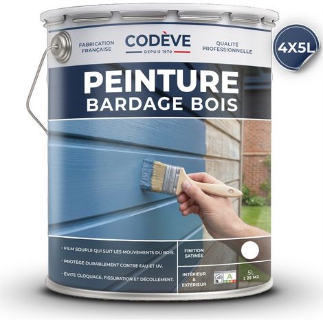 Peinture Bardage Bois - 4x5 L - Codeve Bois - RAL 9002 - Blanc gris - Pour La Protection De Votre Bardage En Pin, Sapin, épicéa Ou Mélèze. (1/5)