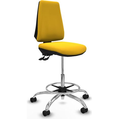 Taburete Elche AS similpiel amarillo base cromada ruedas 65mm nailon