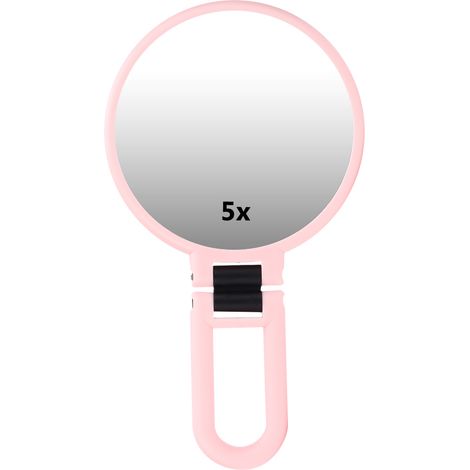 Miroir de Maquillage Portable Pliable 5X Grossissement Rose Voyage (1/5)
