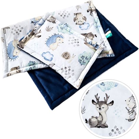 BabyU, copertina e cuscino per neonati con imbottitura in cotone e nastri sensoriali 75x55 cm (1/5)
