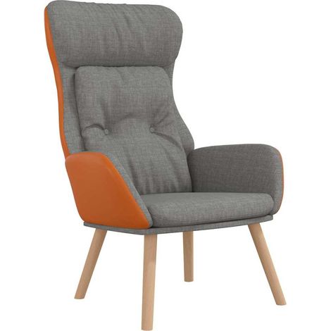 Chaise de relaxation de salon rembourrée en tissu et cuir artificiel gris clair 70 x 77 x 94 cm (1/5)