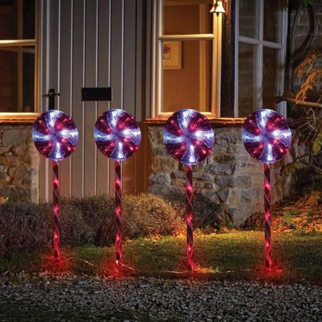 70cm Battery Powered Light up Candy Swirl Pathlights with Red and White LEDs (1/5)