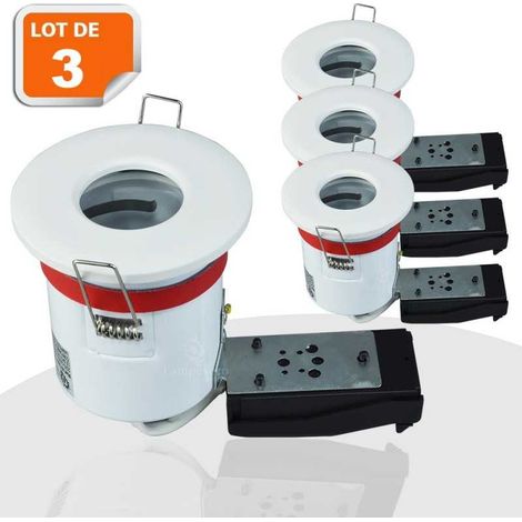 Lampesecoenergie – Lot de 3 supports de spot étanches IP65 87mm – Douille GU10 automatique – Fixation rapide par ressort – Conforme RT2012