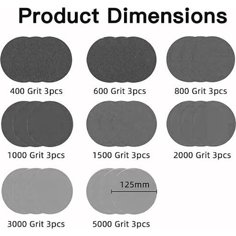 Sanding Discs 125 mm 400/600/800/1000/1500/2000/3000/5000, Grit Abrasive Discs Sandpaper Water-Dry Sanding Discs for Metal Wood Mirror (1/4)