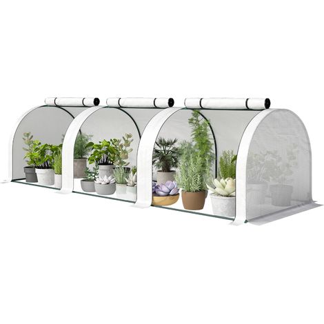Mini-Gewächshaus für Tomaten, 3 m (L) x 1 m (B) x 0,8 m (H), Stahl, HDPE 140 g/m², UV-beständig, 3 Fenster, Weiß (1/5)