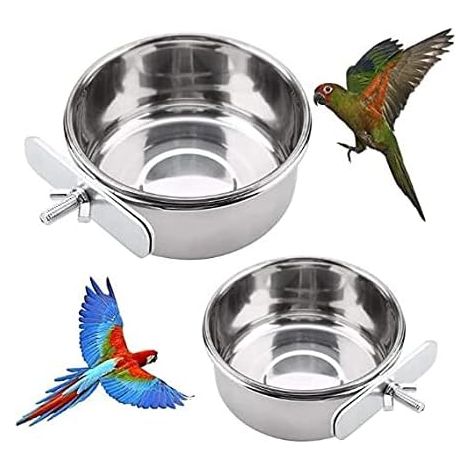 Mangeoire à Oiseaux Oiseau en Acier Inoxydable Tasse à Eau Bol de Nourriture Accessoires de Cage à Oiseaux (2 Pièces) (1/5)