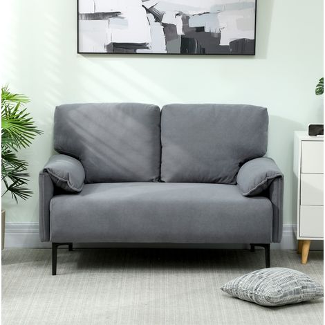Canapé 2 places en tissu gris, 127 x 72 x 84 cm, avec 2 coussins de dossier, OKMYHOME (1/5)