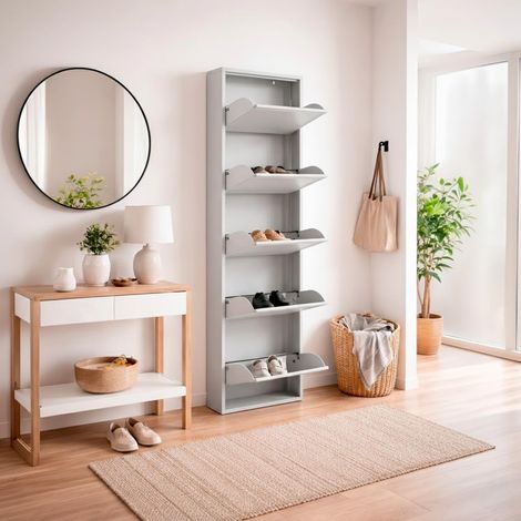 Scarpiera Slim In Metallo 5 Ante A Ribalta Ultra Sottile Salvaspazio Mobile Portascarpe Moderno Ingresso Camera Corridoio 172 x 50 x 15 Cm Colore Grigio (1/5)