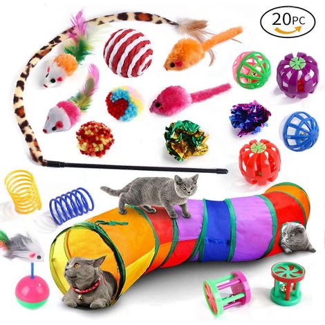 20Pcs Rainbow Tunnel and Toys Set Cat Teaser Stick Mouse Relieve Boredom Interactive Cat Toys Rainbow Tunnel Set (1/5)