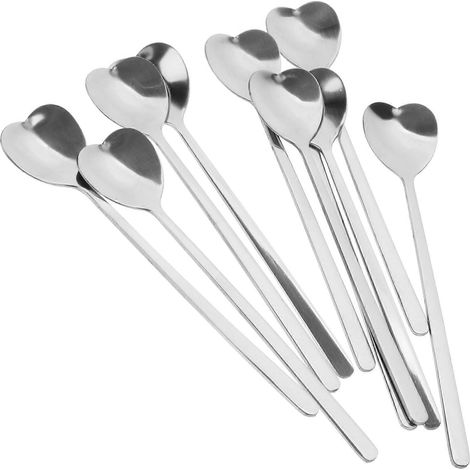 Cuillères à dessert en acier inoxydable en forme de cœur, lot de 10, pour la cuisine. (1/5)