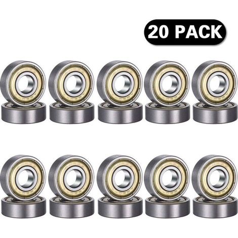 608 cuscinetti a sfera ZZ (20 pezzi) – Doppia schermatura metallica, dimensioni 8 × 22 × 7 mm, per skateboard, pattini a rotelle e stampanti 3D
