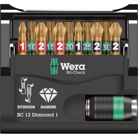Wera Bit-Check 12 Diamond 1 05057421001 Bit-Set 12teilig Kreuzschlitz Pozidriv, Kreuzschlitz Phillip
